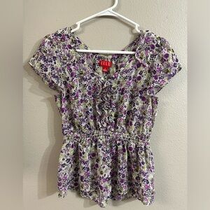 Elle Women's Ruffle Cap Sleeve Floral Blouse